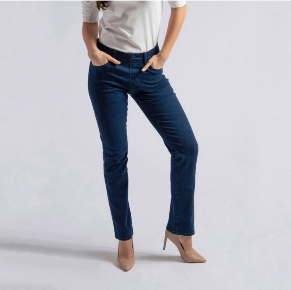 Betabrand Dark Indigo Straight Leg Yoga Denim Pants sz M